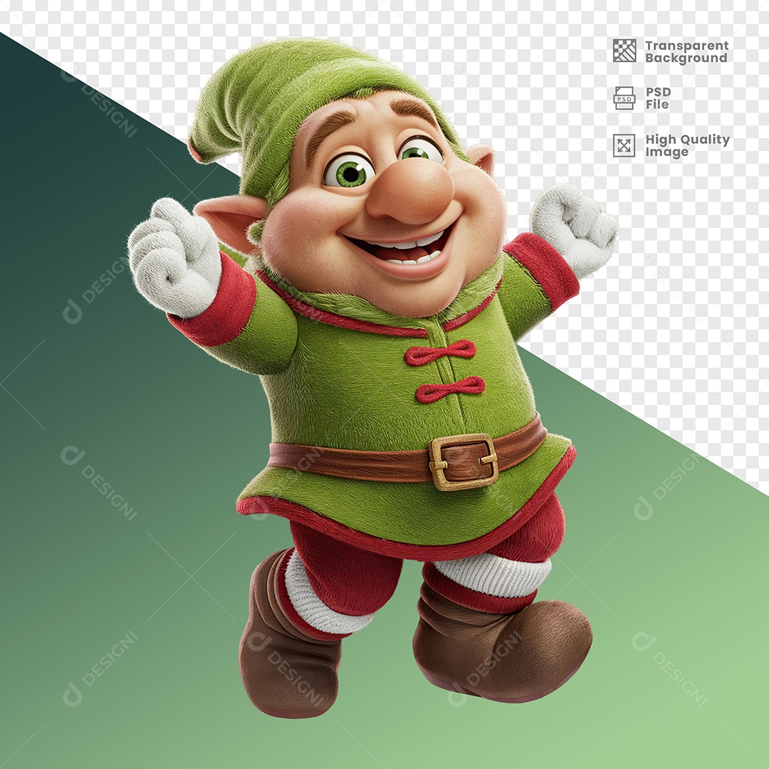 Personagem 3D Duende de Natal Feliz para Composição PSD