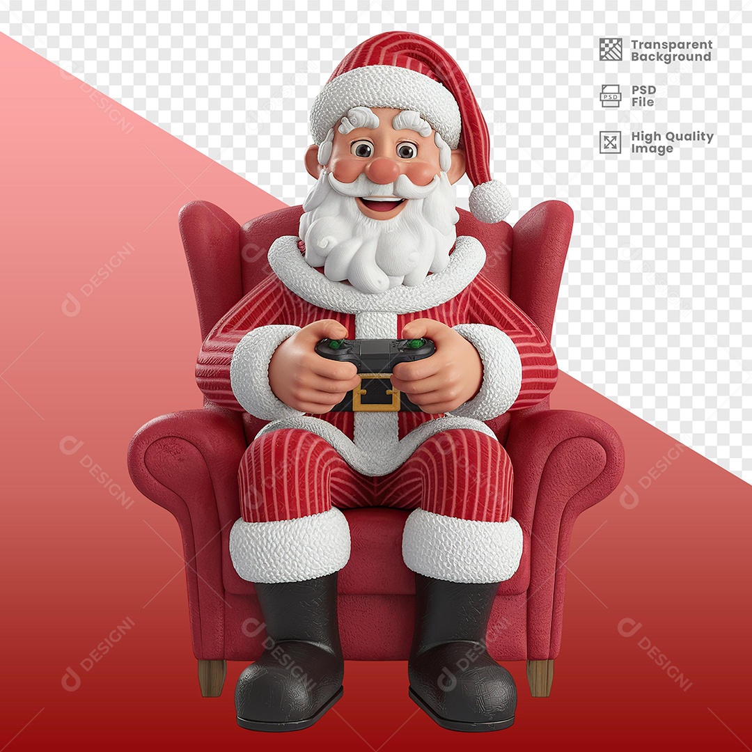 Papai Noel Jogando Video Game Elemento 3D Para Composição PSD