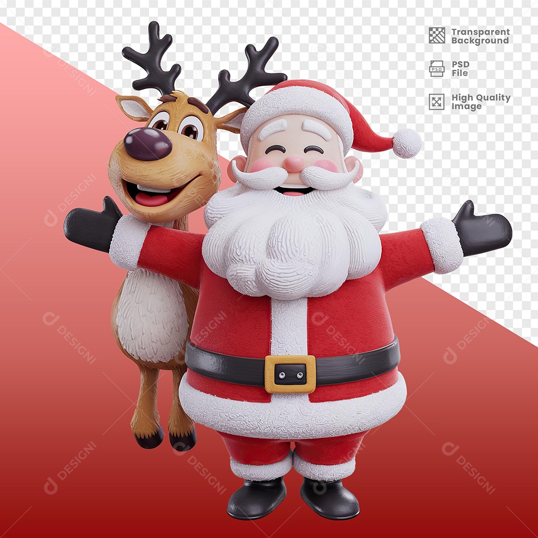 Character Santa Happy Smile with Rena 3D Element for PSD Composition