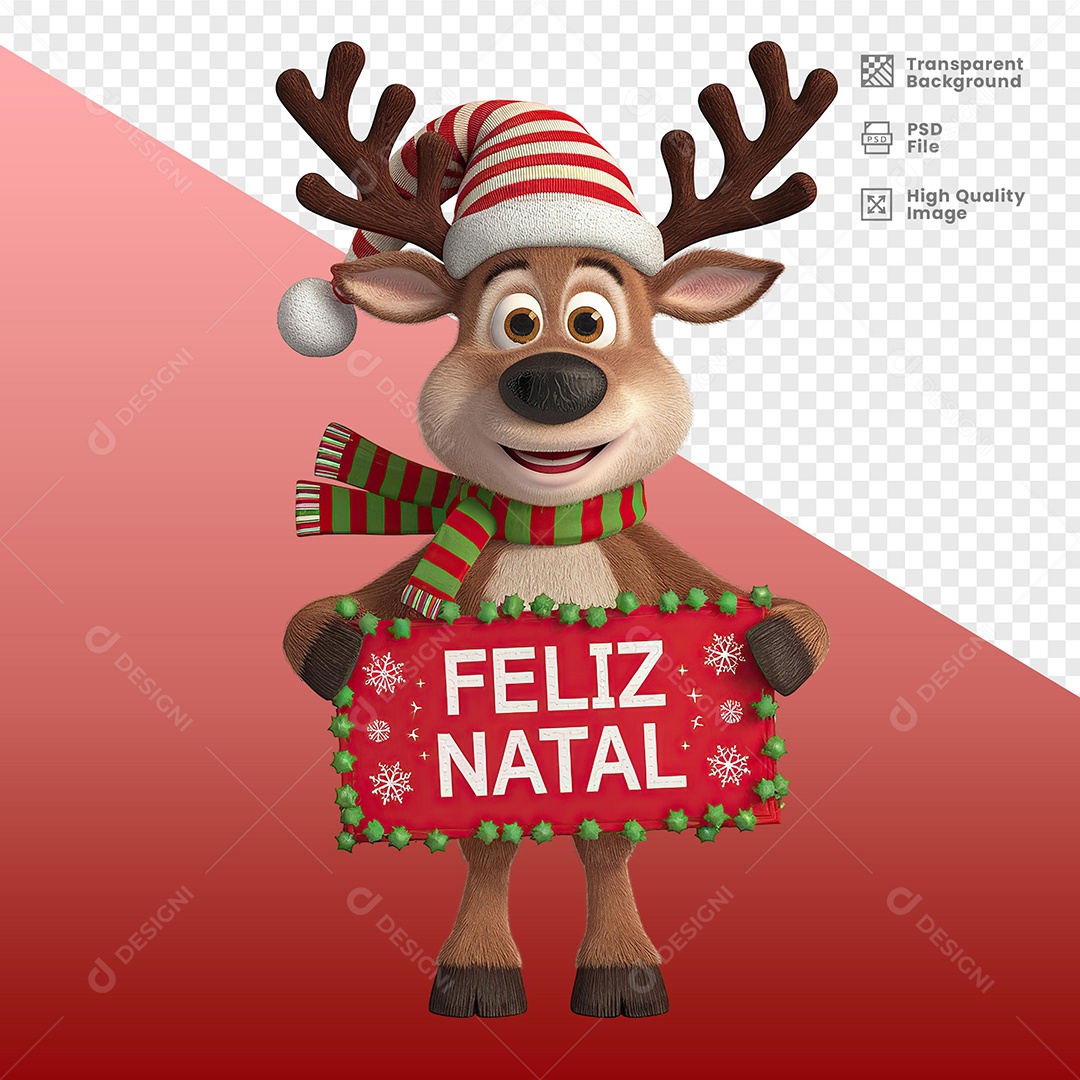 Happy reindeer Holding Christmas Happy Plate 3D Element For PSD Composition