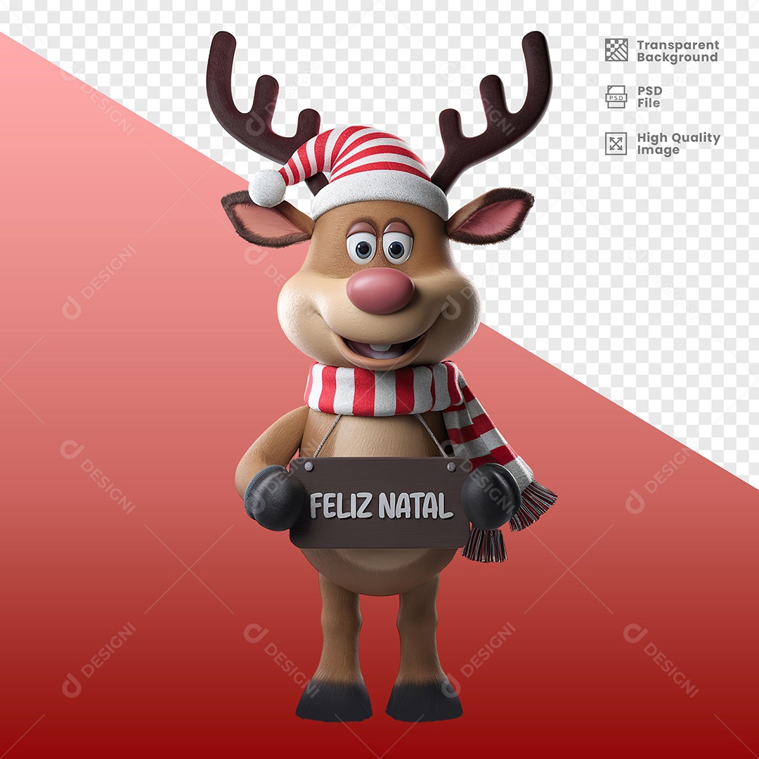 Happy reindeer Holding Christmas Happy Plate 3D Element For PSD Composition