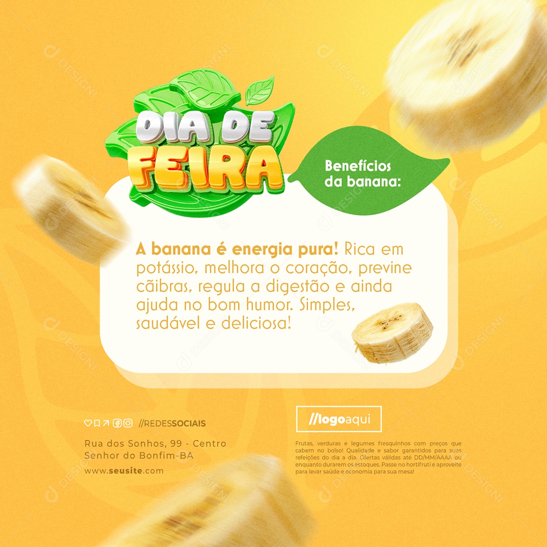 Dia de Feira Hortifruti Benefícios da Banana Social Media PSD Editável