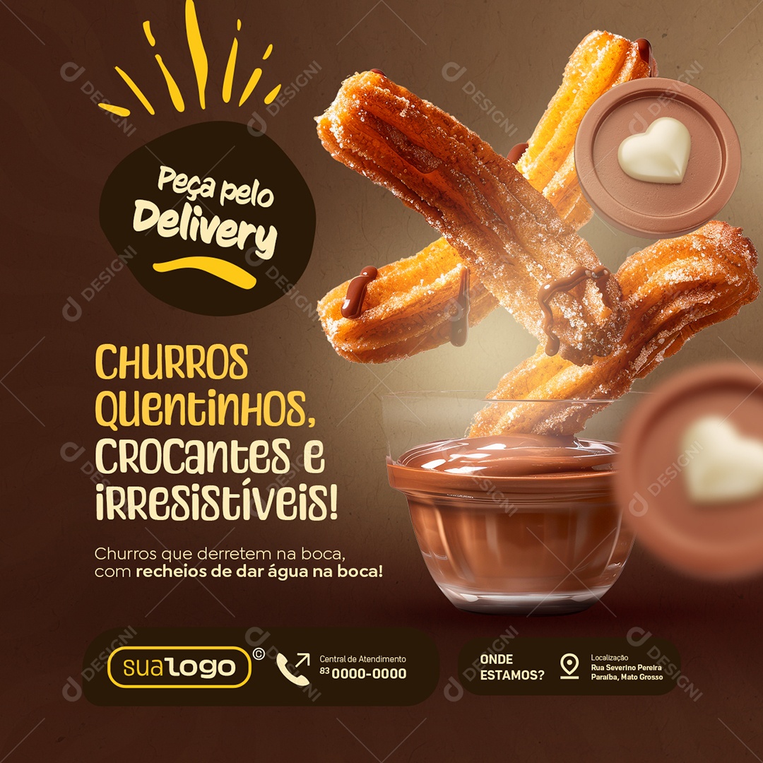 Fast Food Churros Quentinhos Peça Pelo Delivery Social Media PSD Editável