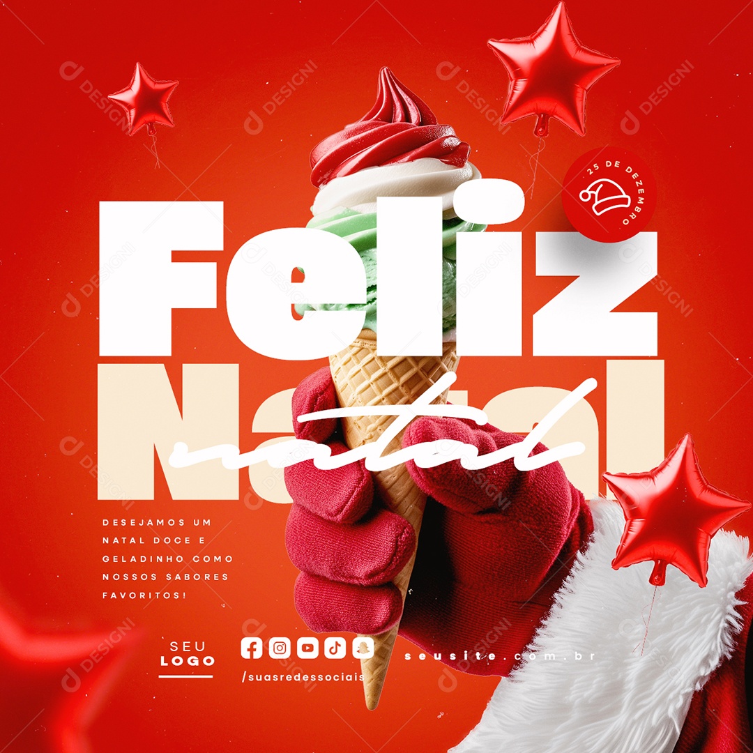 Feliz Natal 25 De Dezembro Sorveteria Social Media PSD Editável