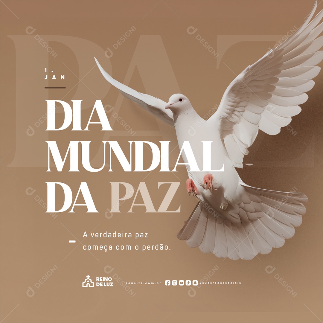 Dia Mundial da Paz 01 de Janeiro A Verdadeira Paz Social Media PSD Editável