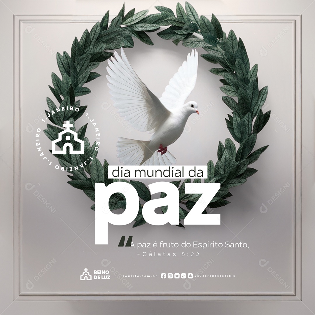 Dia Mundial da Paz 01 de Janeiro A Paz é Fruto do Espírito Santo Social Media PSD Editável