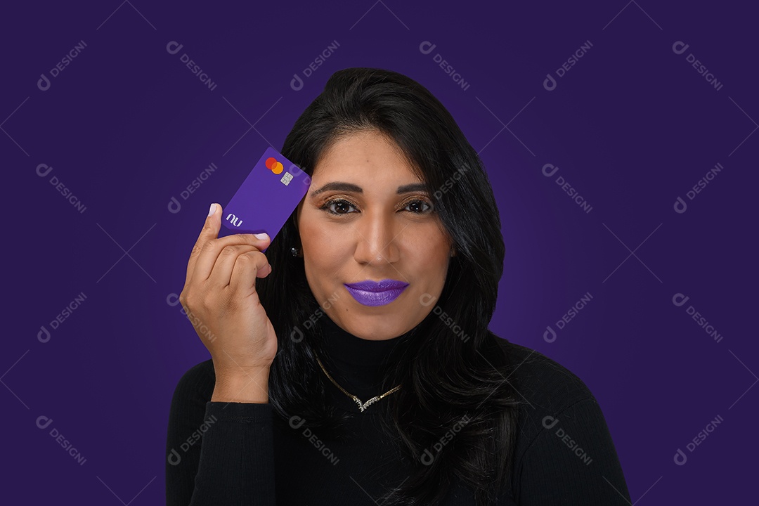 Beautiful woman with nubank card in hand