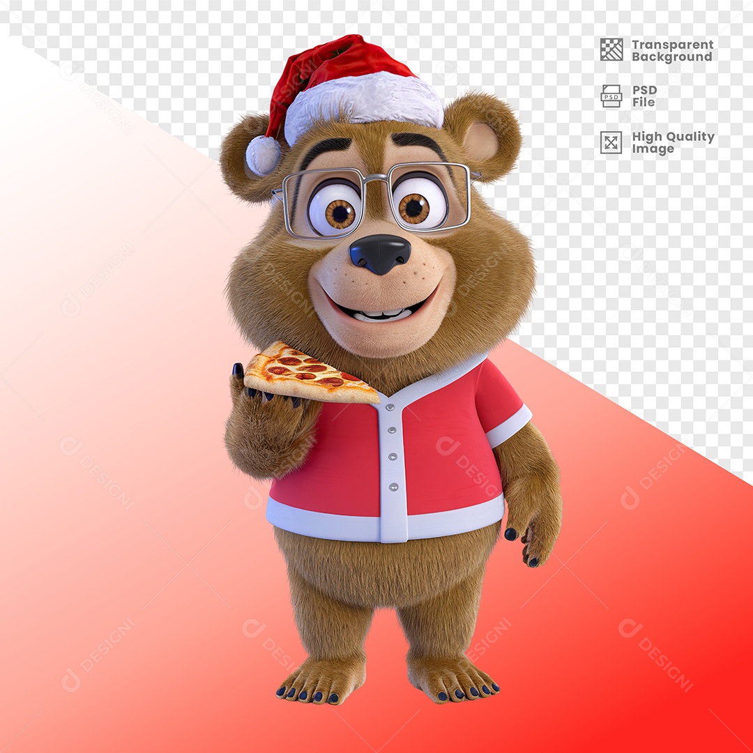 Happy Bear Holding Pizza Slice 3D Element For PSD Composition