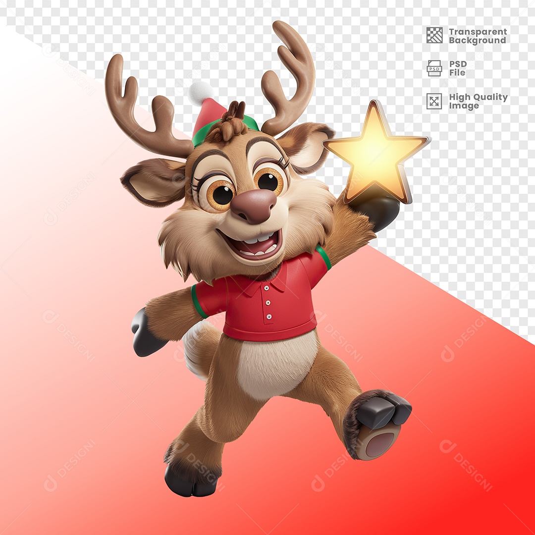 Happy reindeer Holding Star 3D Element For PSD Composition