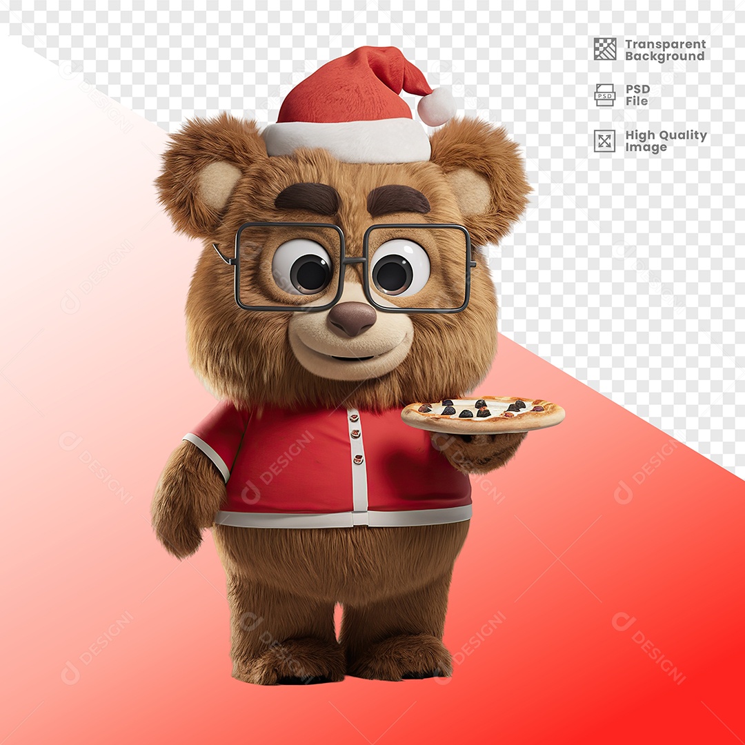 Urso Segurando Pizza Elemento 3D Para Composição PSD