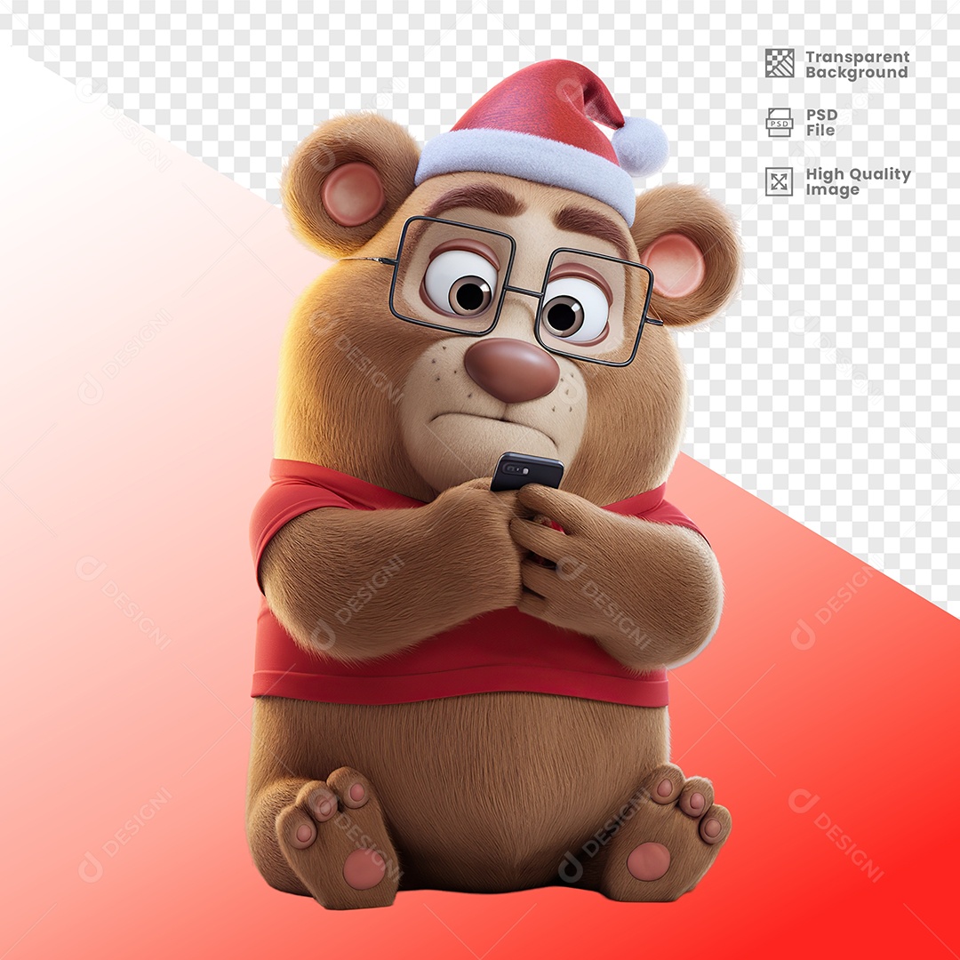 Urso Segurando Celular Elemento 3D Para Composição PSD