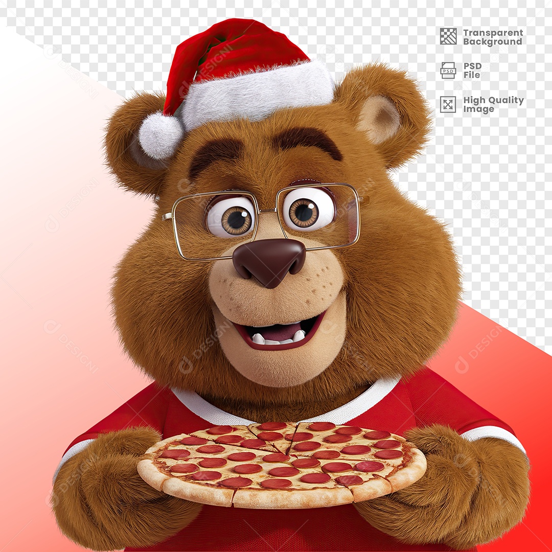 Bear Holding Pizza 3D Element For PSD Composition