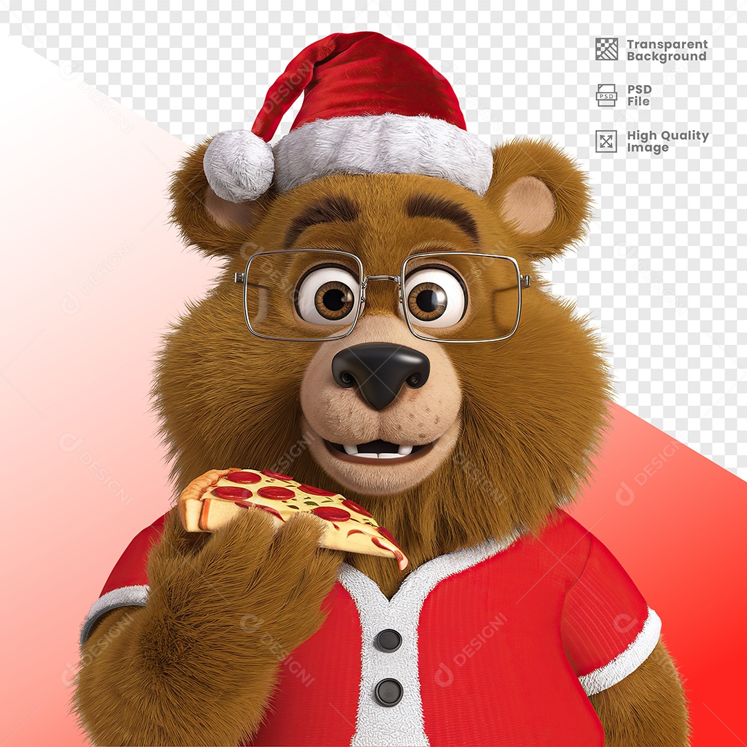 Urso Segurando Pizza Elemento 3D Para Composição PSD