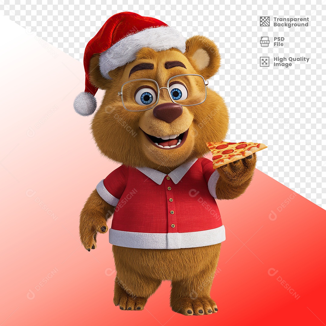 Urso Segurando Pizza Elemento 3D Para Composição PSD