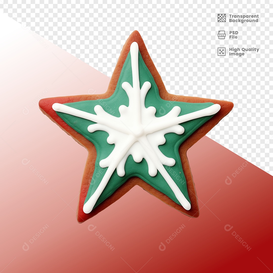 Biscoito em Formato de Estrela de natal Elemento 3D para Composição PSD