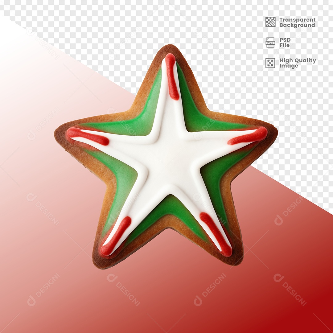 Biscoito em Formato de Estrela de natal Elemento 3D para Composição PSD