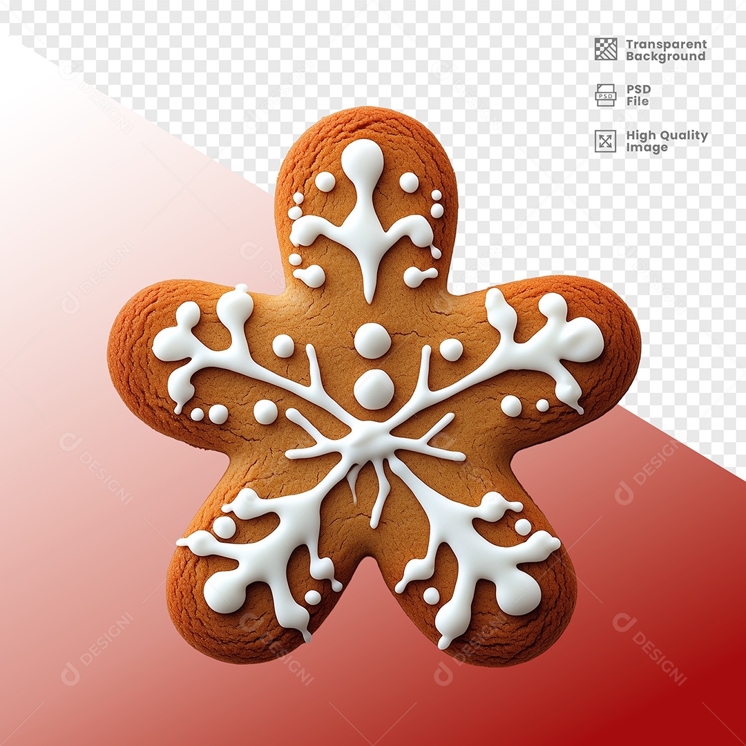 Biscoito em Formato de Flor de Natal Elemento 3D para Composição PSD