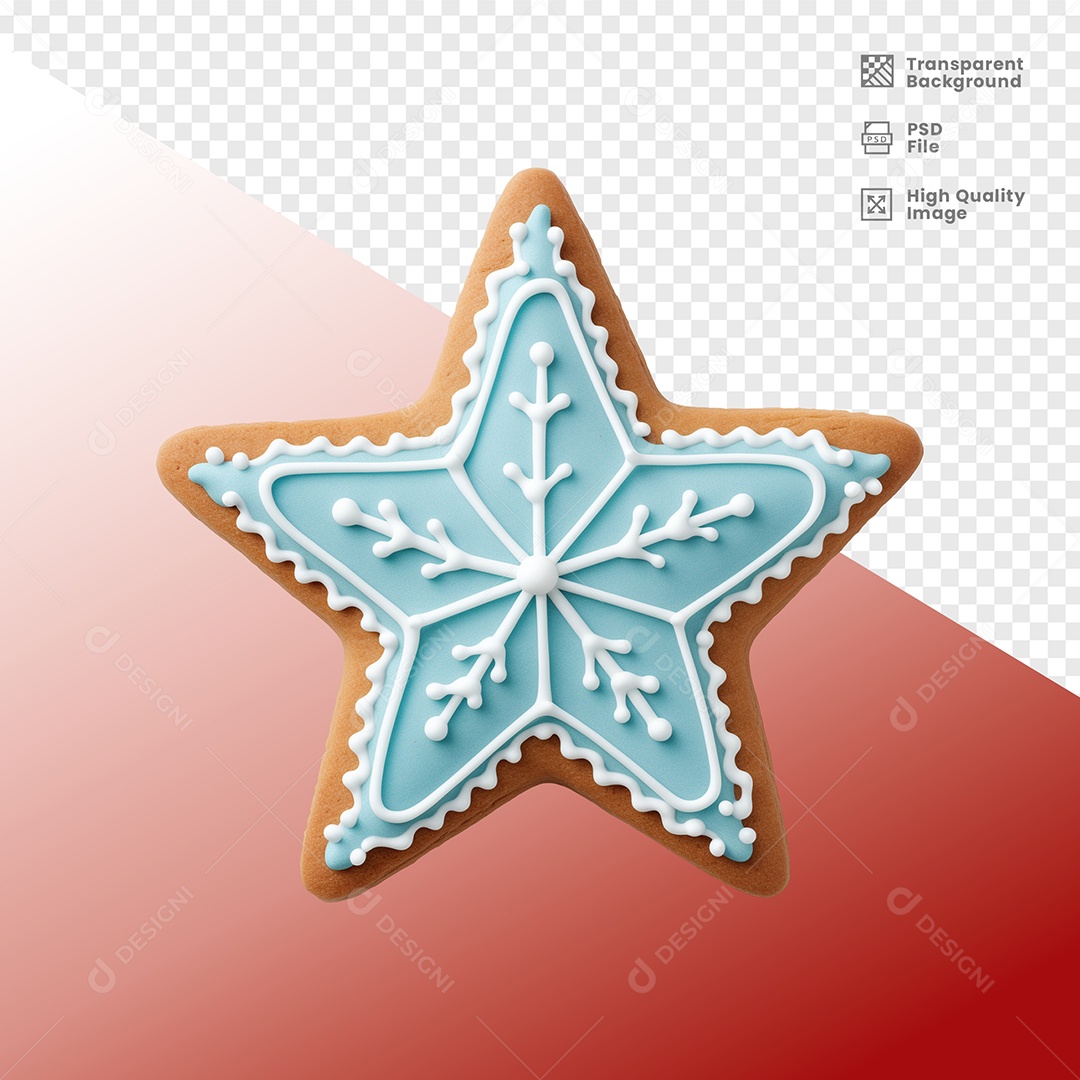 Biscoito em Formato de Estrela de Natal Elemento 3D para Composição PSD