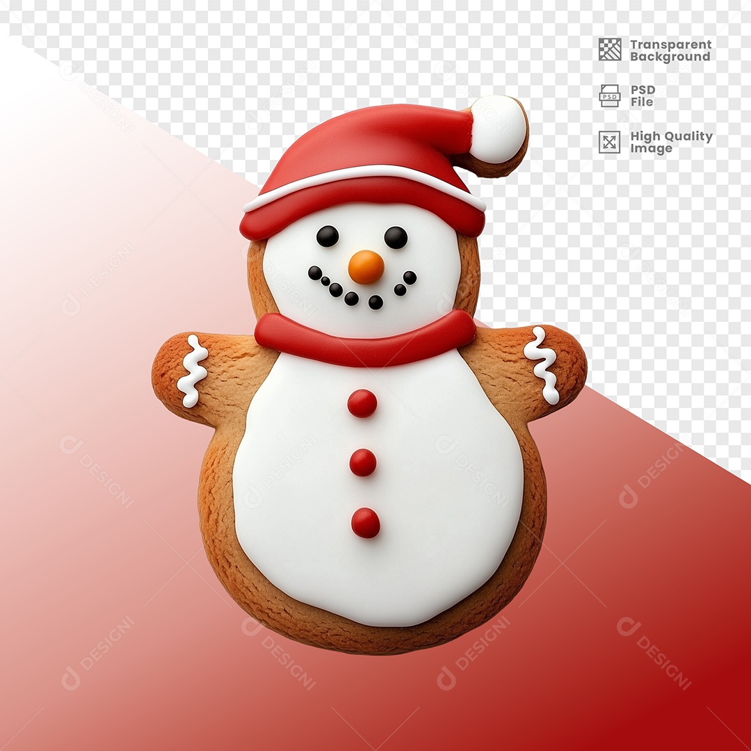 Biscoito em Formato de Boneco de Nevede Natal Elemento 3D para Composição PSD