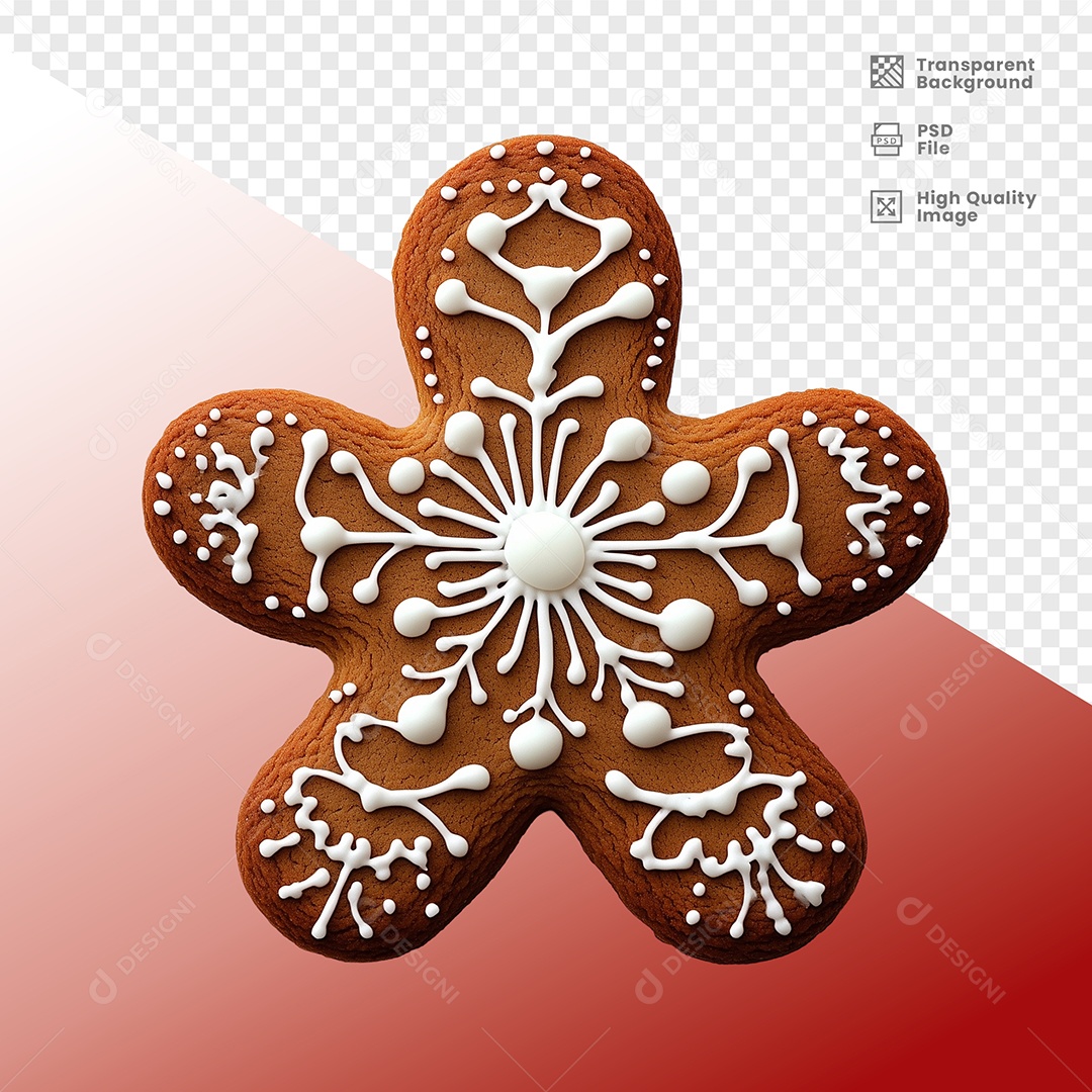 Biscoito em Formato de Flor de Natal Elemento 3D para Composição PSD