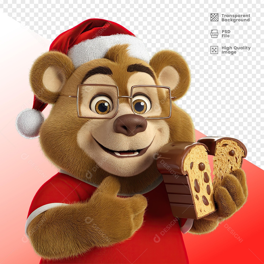 Bear Holding Panetone 3D Element For PSD Composition