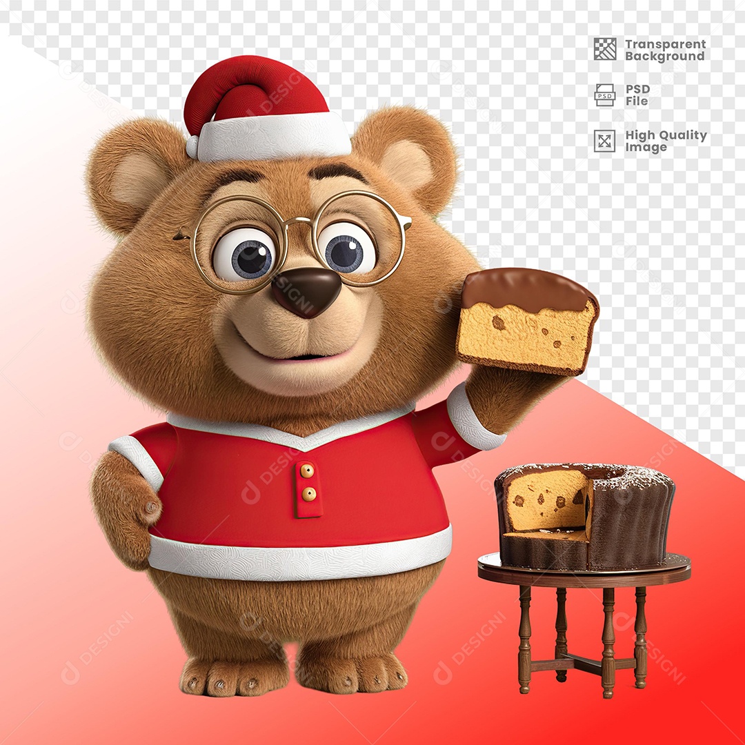 Bear Holding Panetone 3D Element For PSD Composition