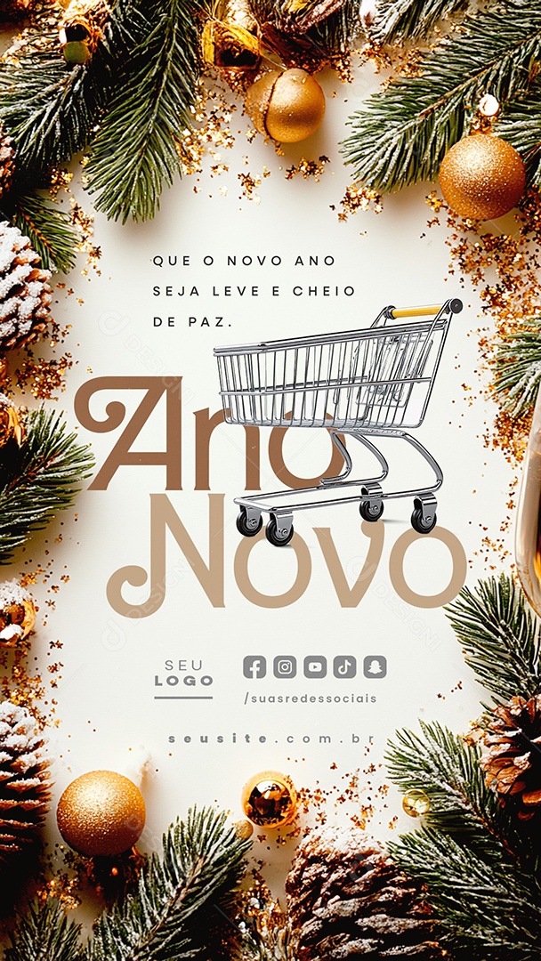 Story Feliz Ano Novo 01 de Janeiro Supermercado PSD Editável