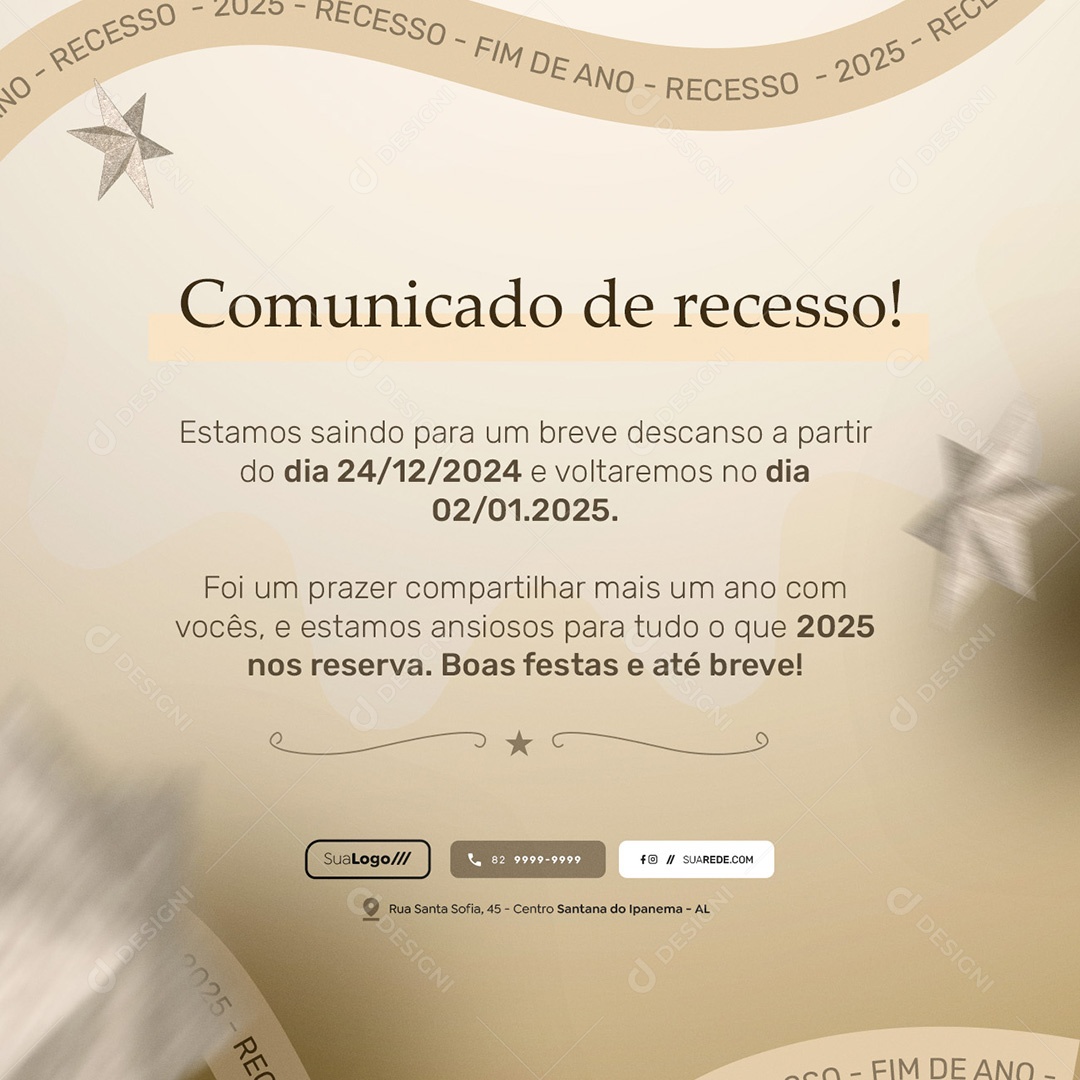 Recesso Fim de Ano Comunicado de Recesso Social Media PSD Editável