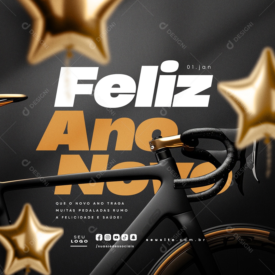 Happy New Year January 01 Bicycle Shop Social Media PSD Editable