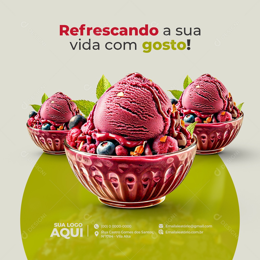 Açaiteria Açaí Refrescando a Sua Vida Social Media PSD Editável