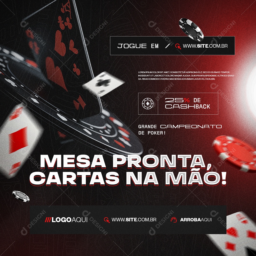 Poker Mesa Pronta Cartas na Mão Social Media PSD Editável