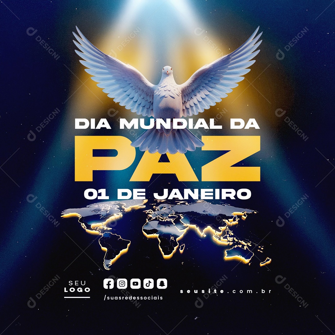 Social Media Dia Mundial da Paz 01 de Janeiro PSD Editável