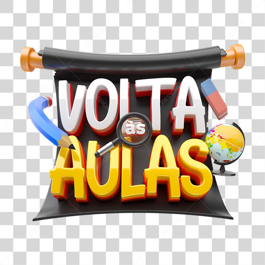 Selo 3D Volta ás Aulas PNG Transparente