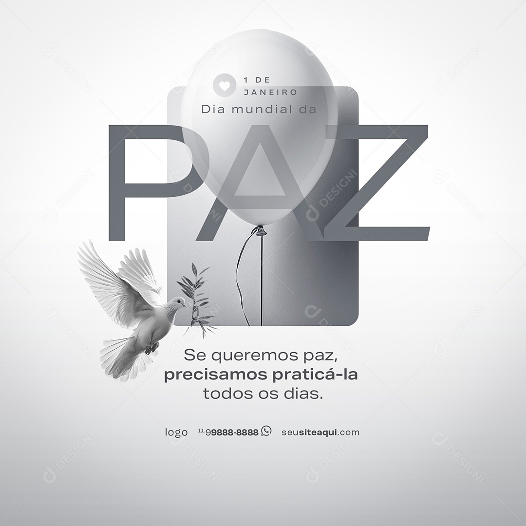 Dia Mundial da Paz 01 de Janeiro Parabéns Social Media PSD Editável