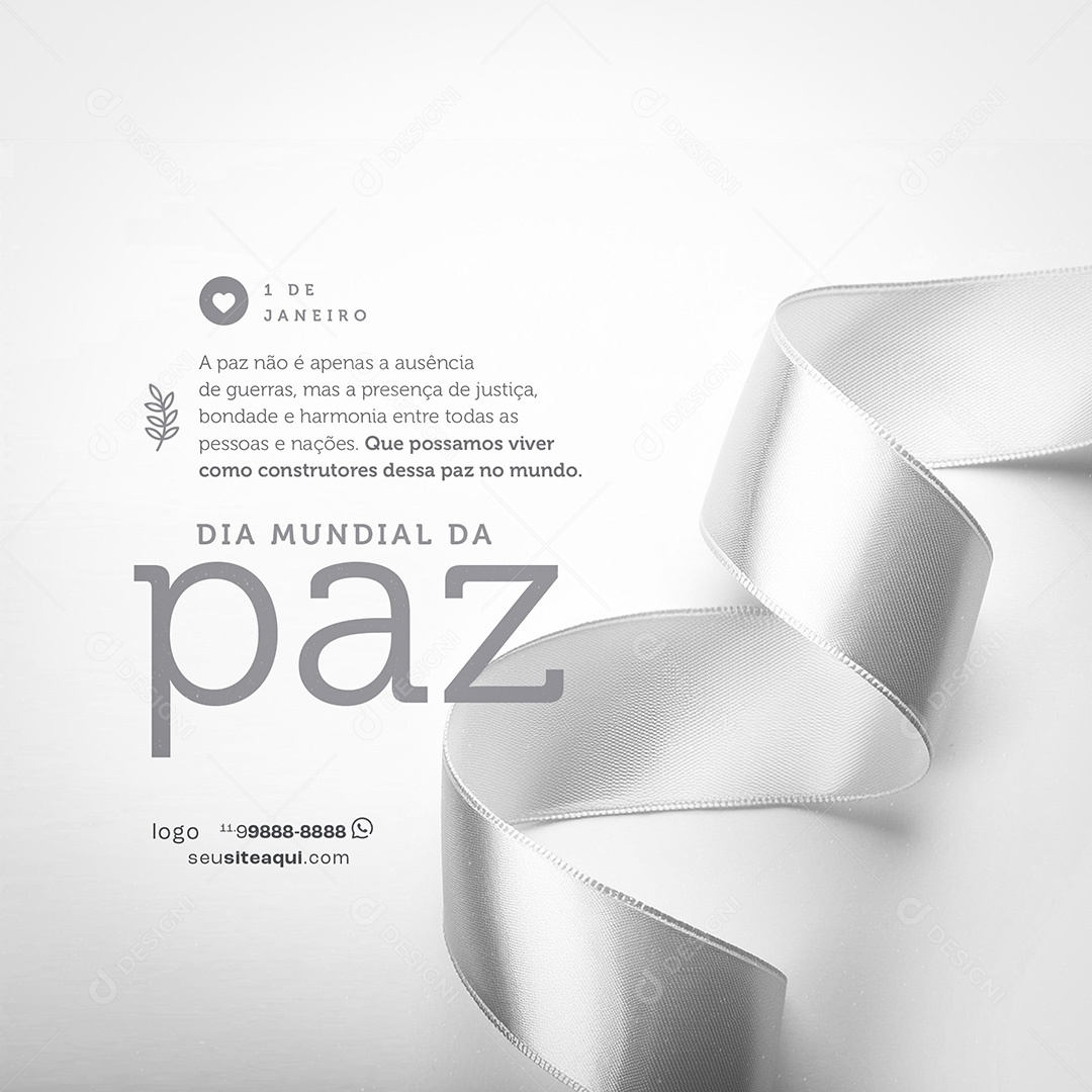 Dia Mundial da Paz 01 de Janeiro Parabéns Social Media PSD Editável