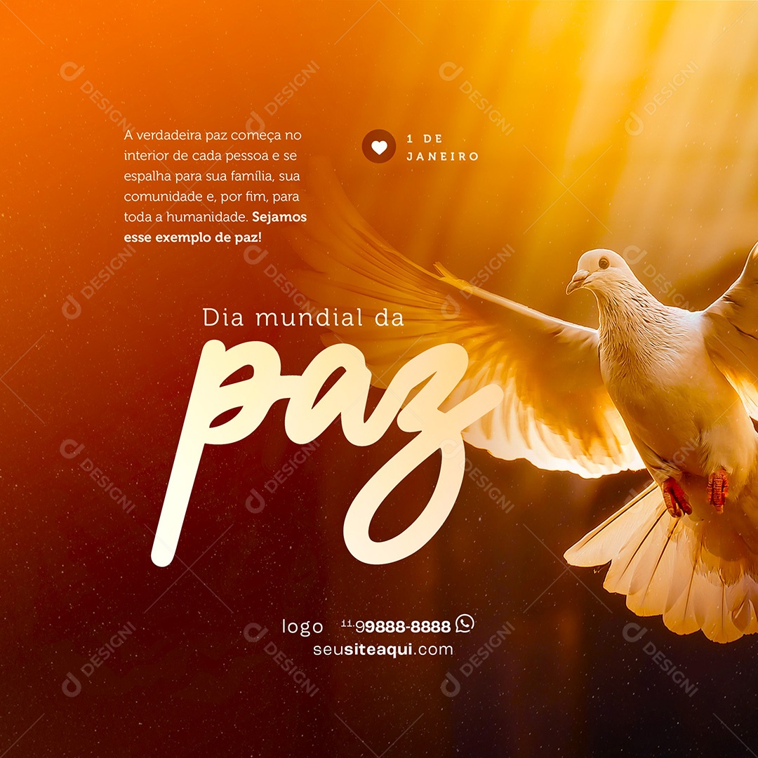 World Day of Peace January 01 Congratulations Social Media PSD Editable