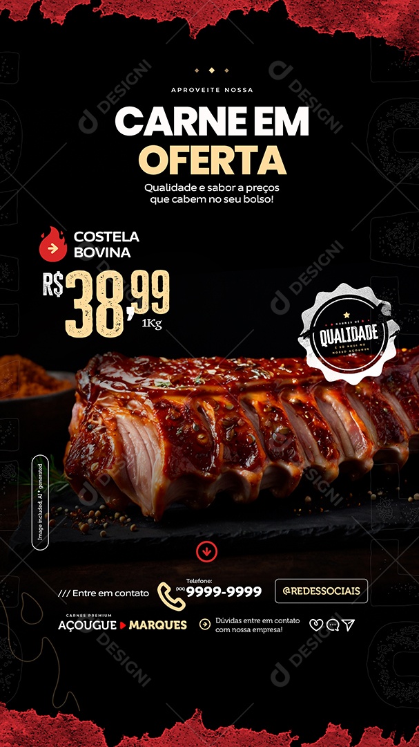 Story Açougue Carne Em Oferta Costela Bovina Social Media PSD Editável