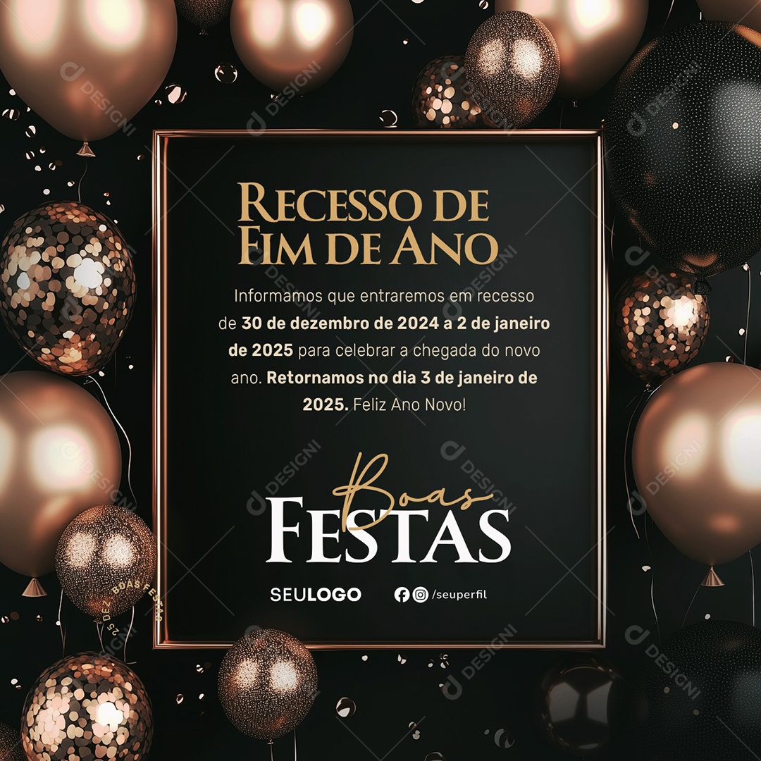 Recesso de Fim de Ano Boas Festas Social Media PSD Editável