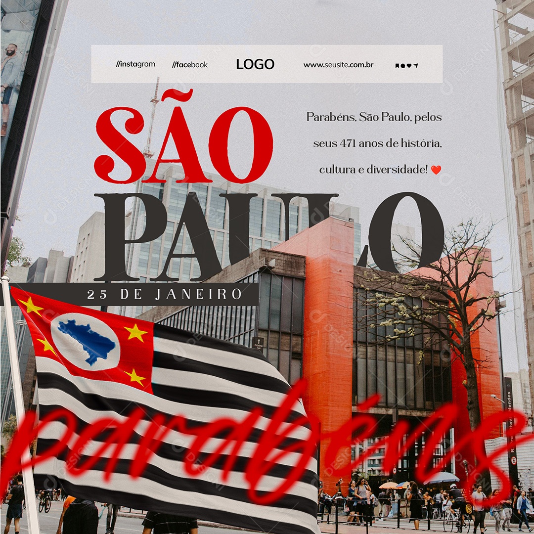 Parabéns São Paulo 25 De Janeiro Social Media PSD Editável