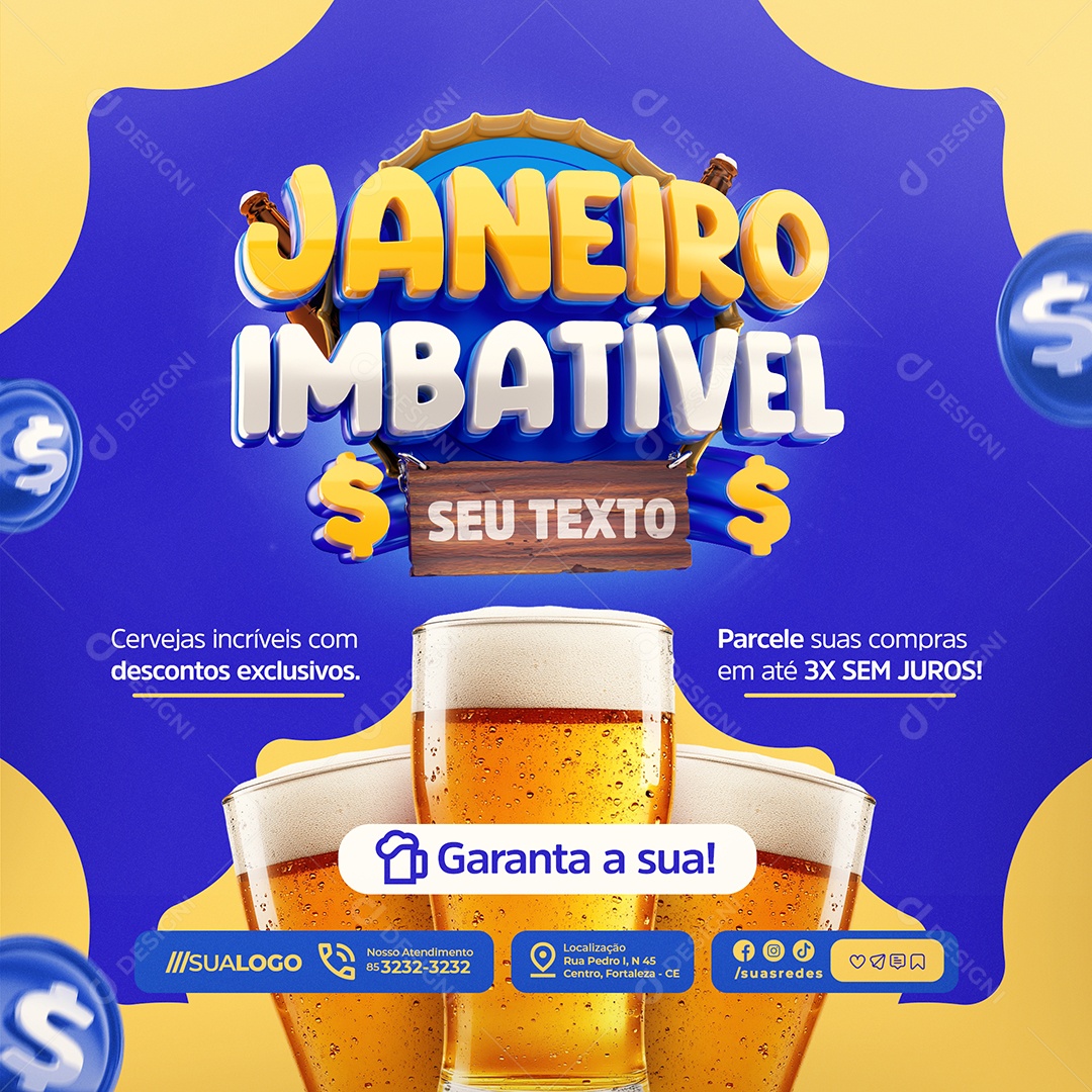 Janeiro Imbatível Cervejaria Cervejas Incríveiss Social Media PSD Editável