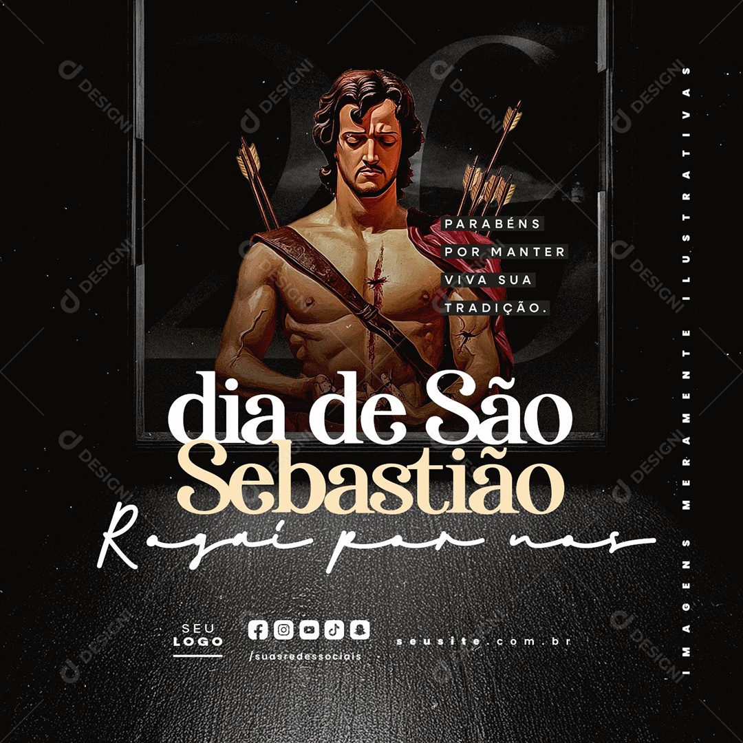 Dia de São Sebastião 20 de Janeiro Rogai Por Nos Social Media PSD Editável