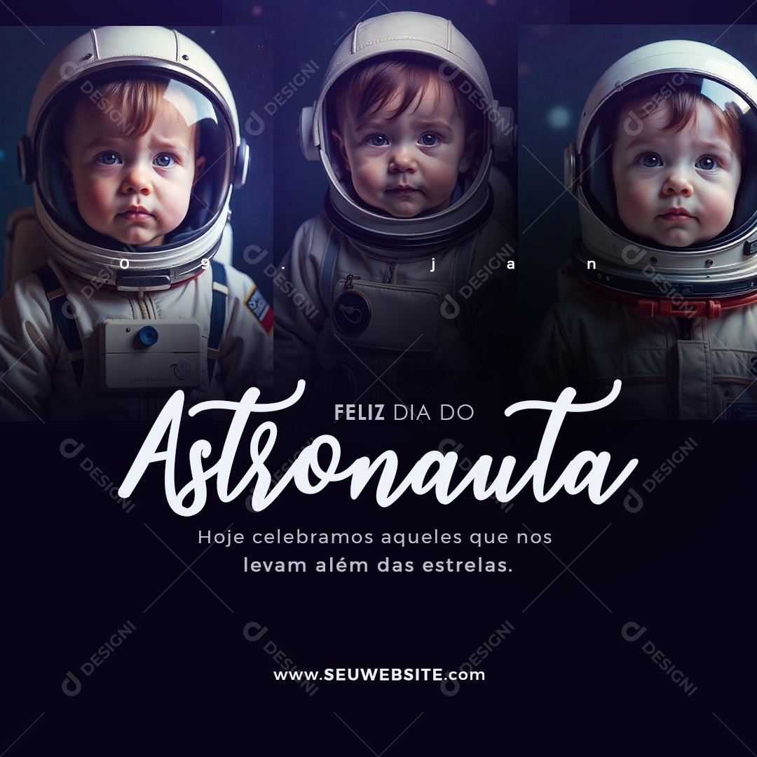 Feliz Dia do Astronauta 09 de Janeiro Social Media PSD Editável