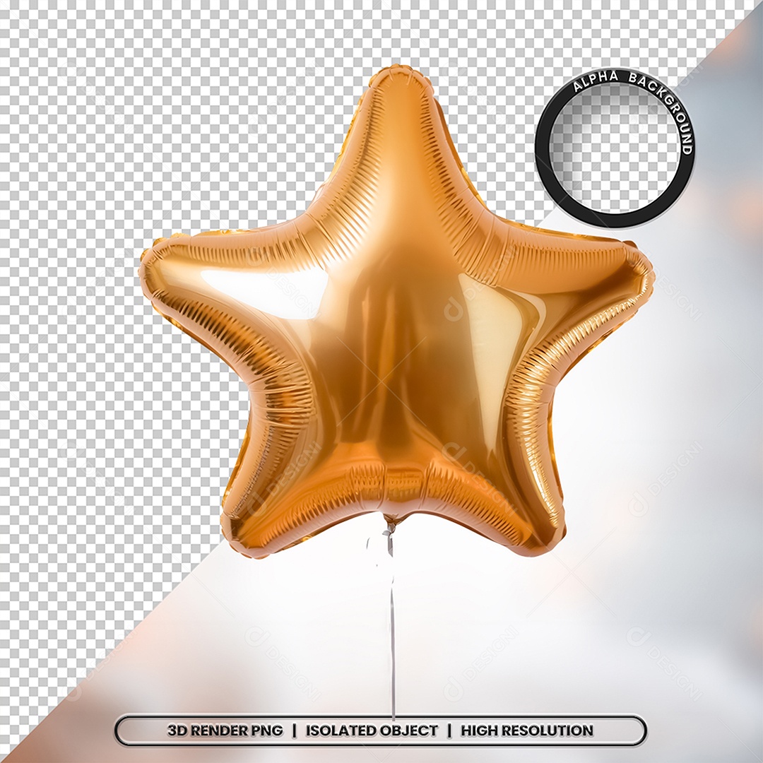 3D Element Air Balloon in Star Format Decoration For PSD Composition