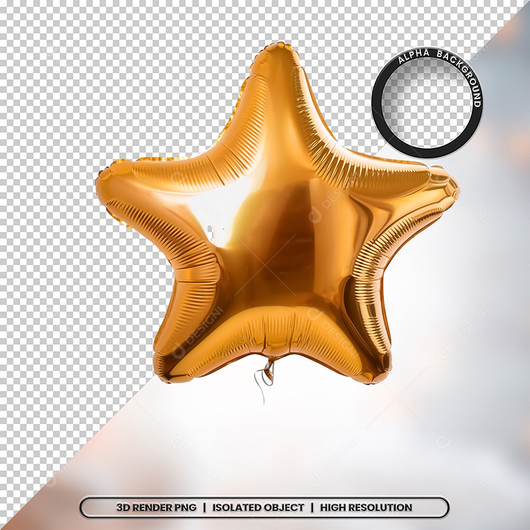 3D Element Air Balloon in Star Format Decoration For PSD Composition