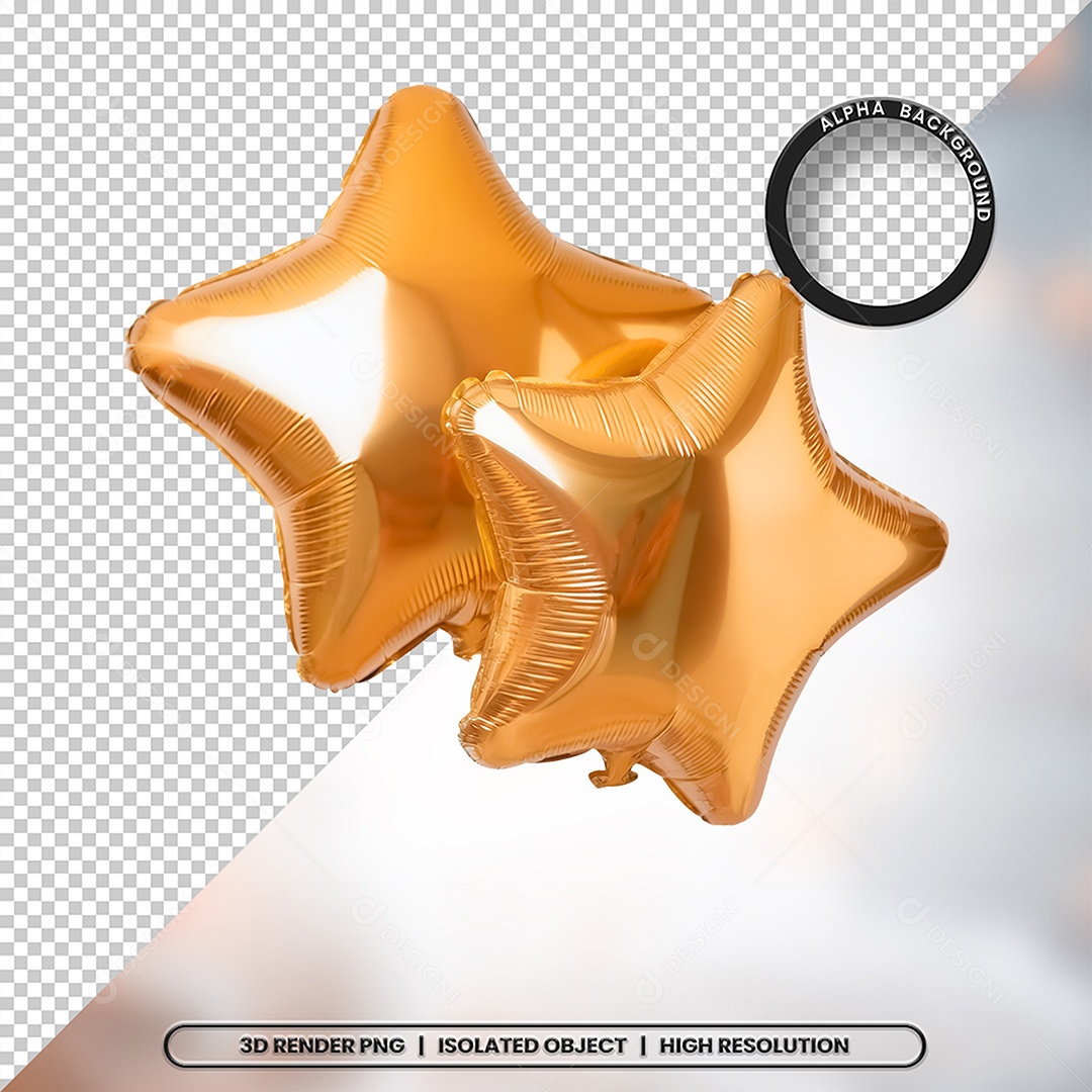 3D Element Air Balloon in Star Format Decoration For PSD Composition