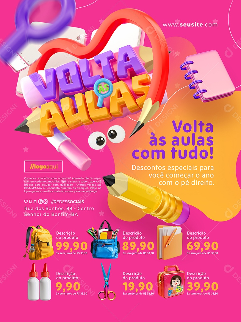 Promoção Volta às Aulas Encarte com Tudo Social Media PSD Editável