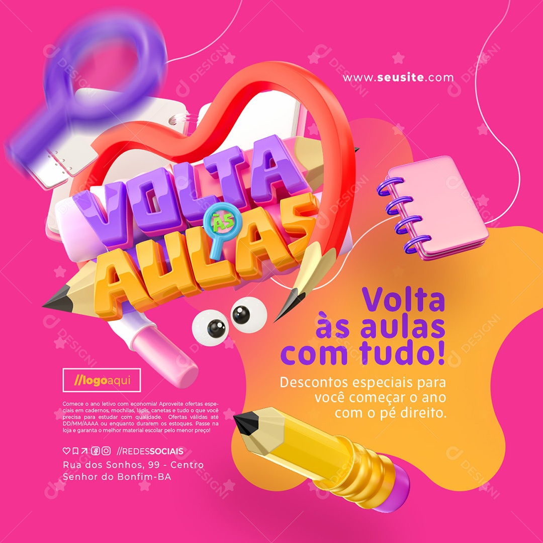 Promoção Volta às Aulas com Tudo Social Media PSD Editável