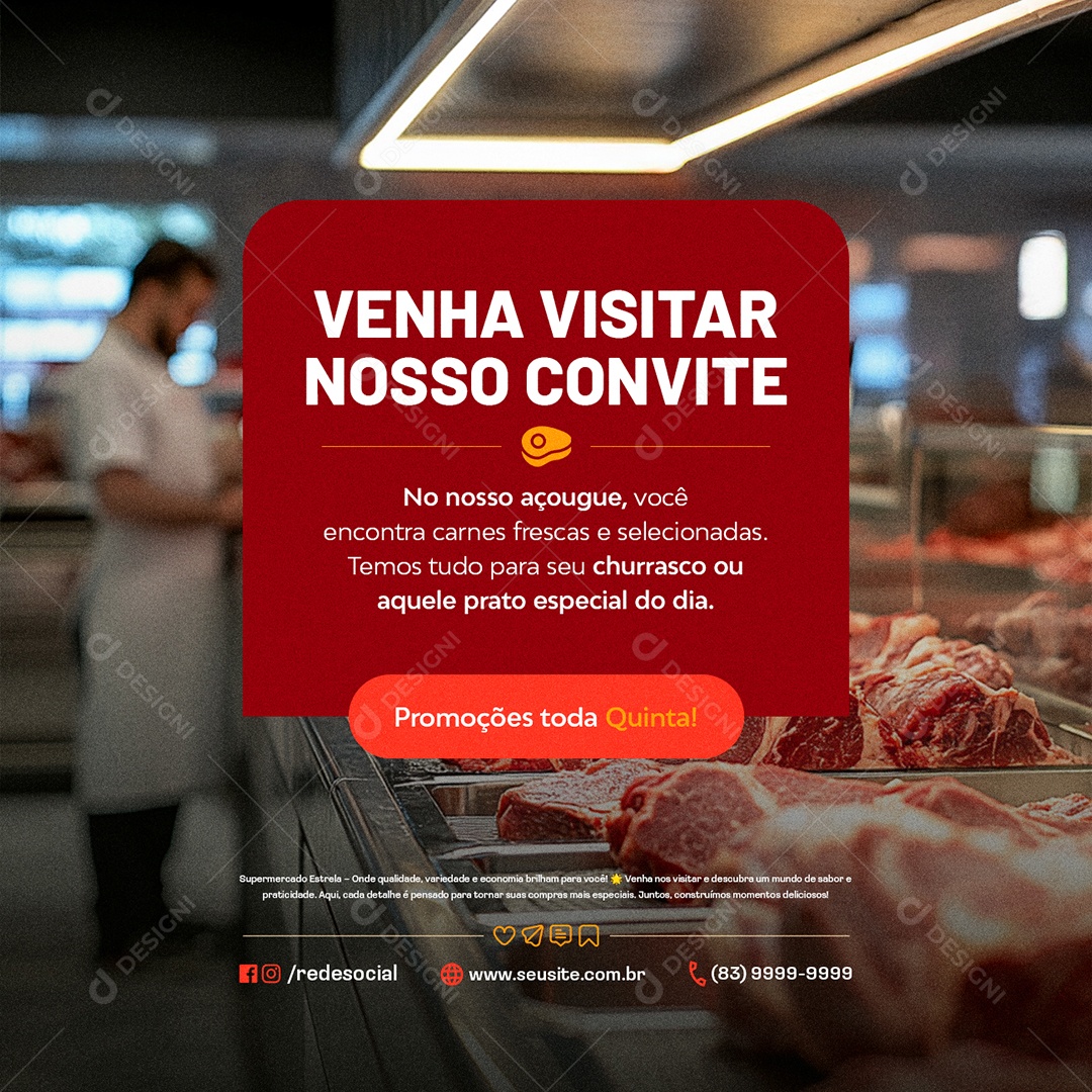 Convite Supermercado Venha Visitar Nosso Convite Churrasco Social Media PSD Editável