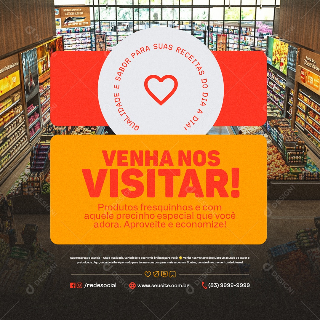 Convite Supermercado Venha nos Visitar Social Media PSD Editável