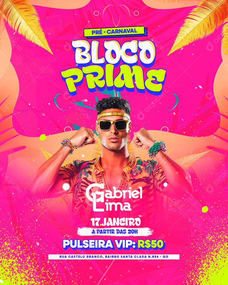 Flyer Pré Carnaval Bloco Prime Social Media PSD Editável